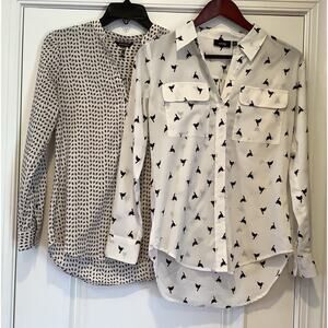 2 Womens Long Sleeve Blouse Tops Size XS FIT LIKE SMALL White and Black EUC